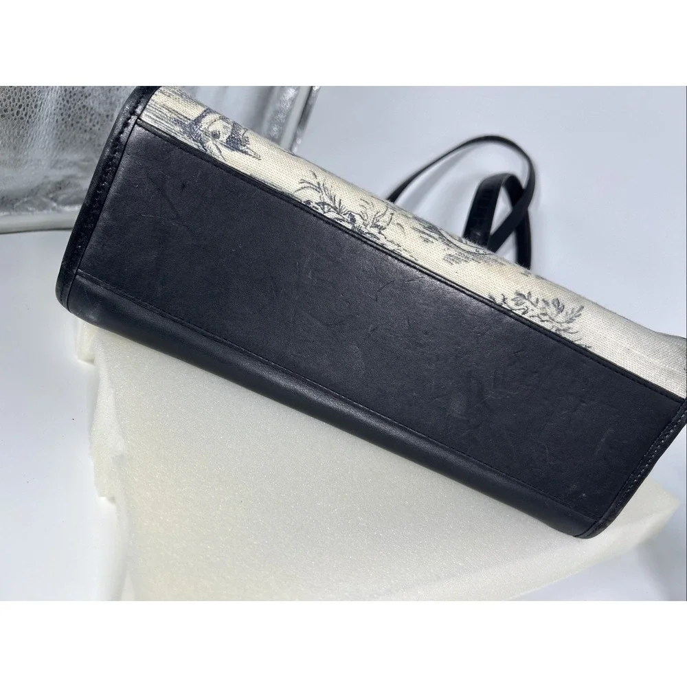 Brighton Martine Purse Black Croc Embossed Leather Canvas Blue Toile Shoulder